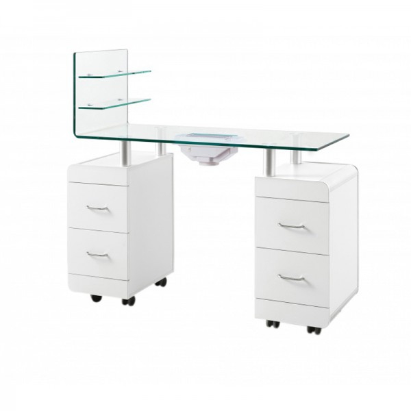 Table de manucure Pezi : Aspirateur, sac, double colonne de tiroirs et coussin repose-mains Table de manucure Pezi : Aspirateur, sac, double colonne de tiroirs et coussin repose-mains
